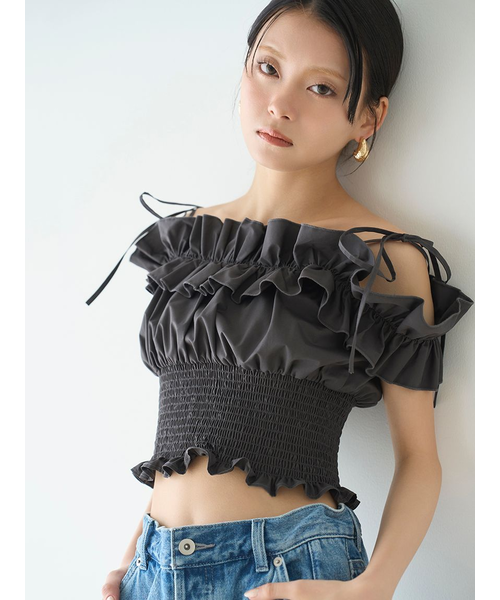 2wayデコルテフリルトップス