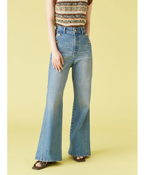 【WEB限定00サイズ】ストレッチフレアデニムパンツ