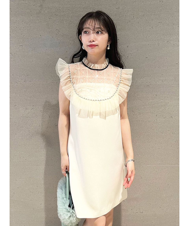 [L.B CANDY STOCK]チュールドッキングビジューミニワンピース