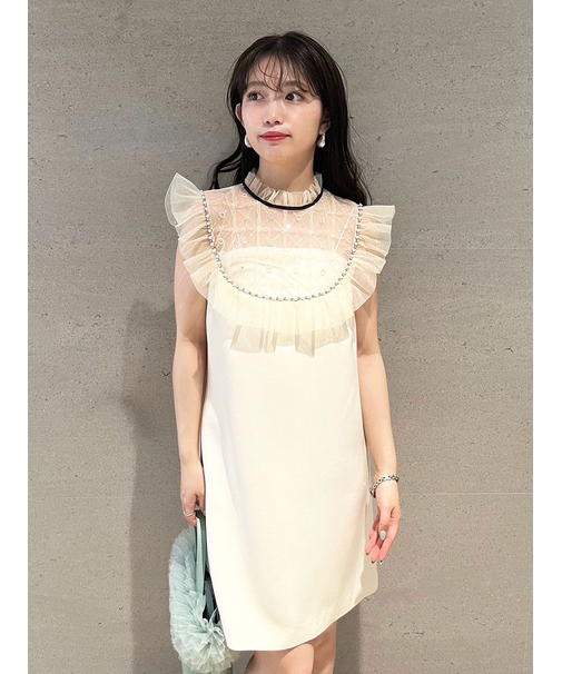 [L.B CANDY STOCK]チュールドッキングビジューミニワンピース