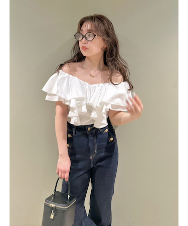 デコルテフリルカットトップス