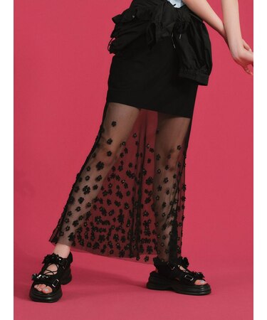 [L.B CANDY STOCK]フラワーレイヤードセットスカート