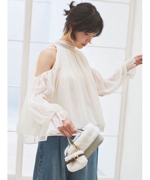 【WEB限定カラー】ドレープボウタイシフォンブラウス