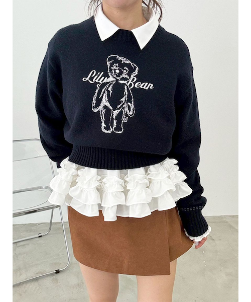 Lily Bearエンブロイダリーニットトップス｜リリーブラウンの通販