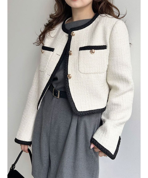 ツイードショートジャケット｜リリーブラウンの通販｜&mall（アンド