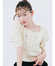 【WEB限定カラー】[L.B CANDY STOCK]シフォンリボンビジューニットトップス