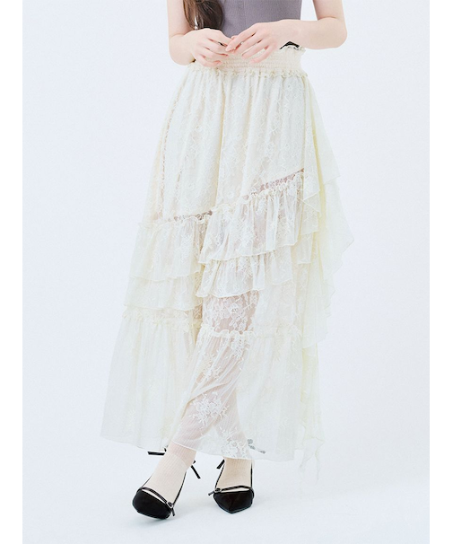 【WEB限定00サイズ】イレヘムティアードスカート