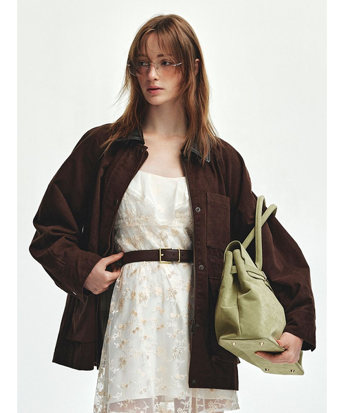 ※kassi※【未使用タグ付き】BEIGE, PAUL ショートジャケット 合成皮革/TRサイドコードダブルジップショートジャケット