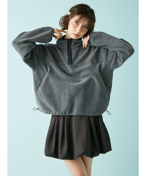 ハーフジップ ロゴ刺繍　フリーストップス ハーフジップロゴ刺繍フリーストップス｜リリーブラウンの通販｜&mall