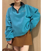 ハーフジップロゴ刺繍フリーストップス
