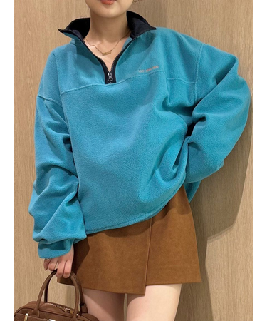 ハーフジップロゴ刺繍フリーストップス