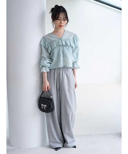 Lily brown ドレープボウタイシフォンブラウス ミント MNT