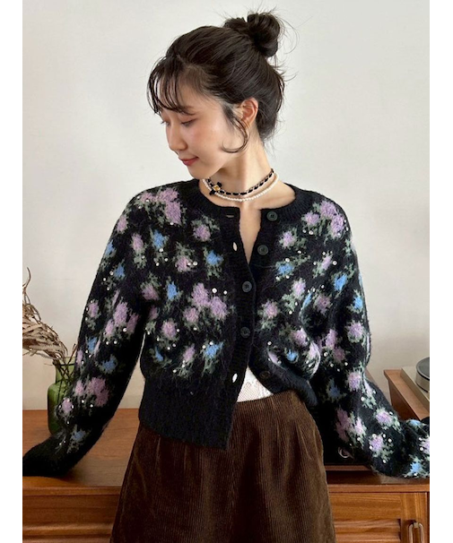 【LILY BROWN ×ANNA SUI】ジャガードビジューニットカーディガン