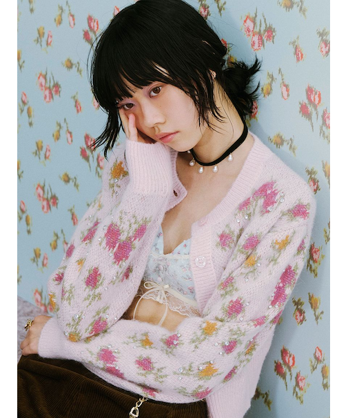 【LILY BROWN ×ANNA SUI】ジャガードビジューニットカーディガン