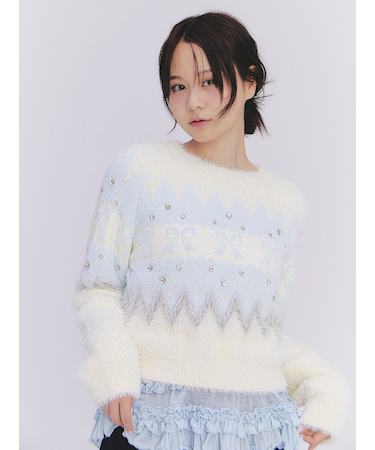 [L.B CANDY STOCK]リボンビジューニット