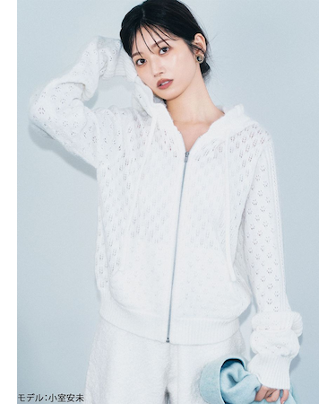 透かし編ニットパーカー