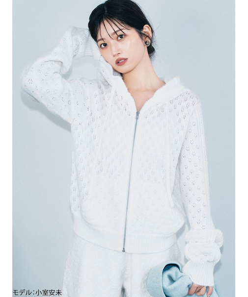 透かし編ニットパーカー