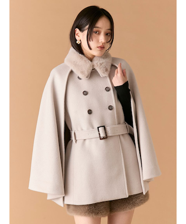 ファー付き3wayケープコート