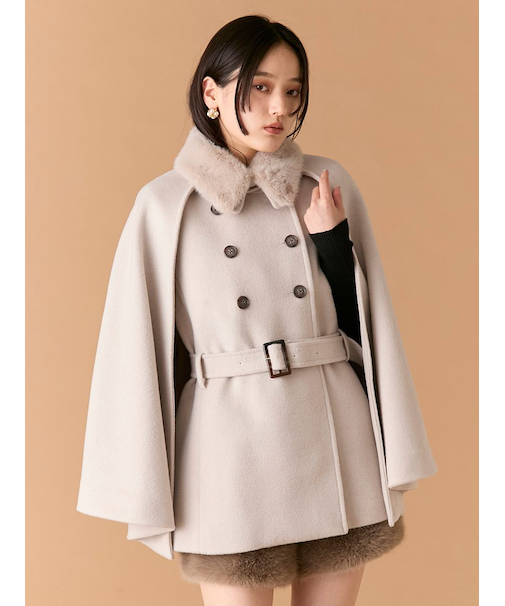 ファー付き3wayケープコート