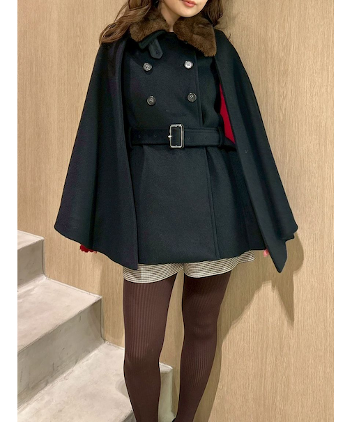 ファー付き3wayケープコート