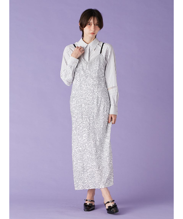 [L.B CANDY STOCK]シャツコンビビジューワンピース【Hearts2Hearts着用】