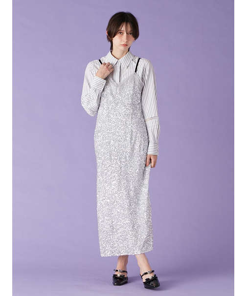 [L.B CANDY STOCK]シャツコンビビジューワンピース【Hearts2Hearts着用】