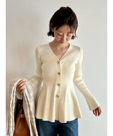 ペプラムニットカーディガン