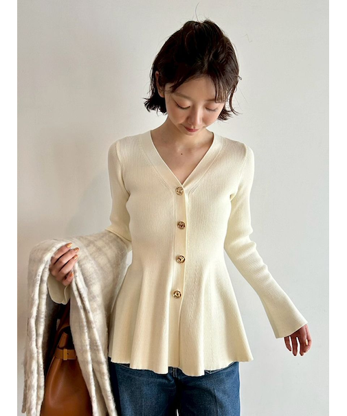 ペプラムニットカーディガン