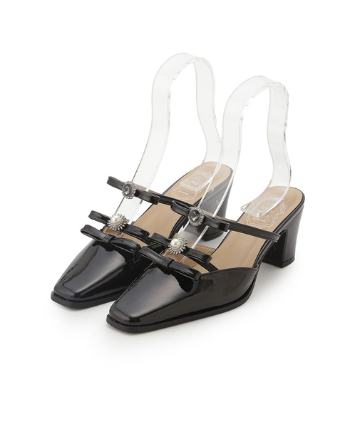 [L.B CANDY STOCK]ビジューリボンストラップミュール【Hearts2Hearts着用】