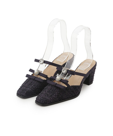 [L.B CANDY STOCK]ビジューリボンストラップミュール【Hearts2Hearts着用】