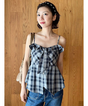 チェックシャツペプラムビスチェ