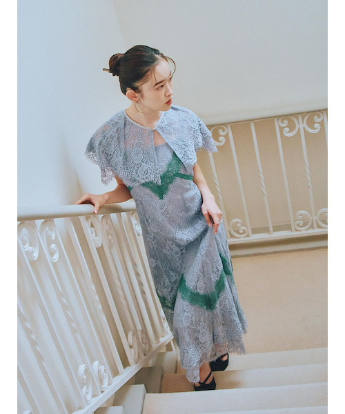 ヴィンテージレーストリムサテンロングドレス｜リリーブラウンの通販