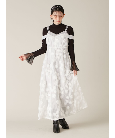 フリンジフラワーレイヤードキャミワンピース