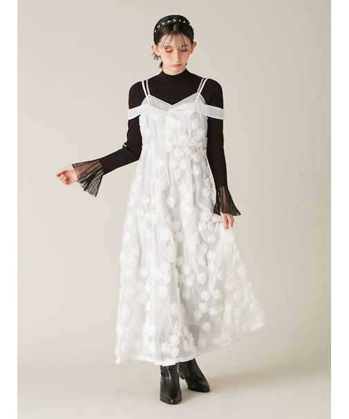 フリンジフラワーレイヤードキャミワンピース