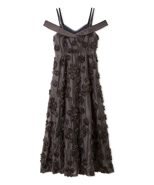 フリンジフラワーレイヤードキャミワンピース