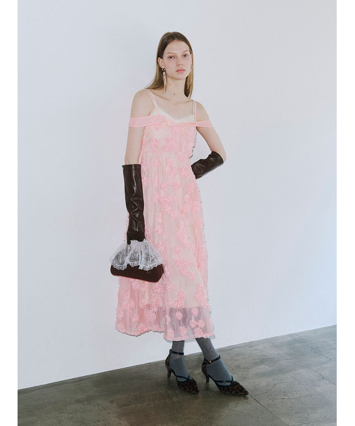 フリンジフラワーレイヤードキャミワンピース