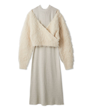 オフショルニット付きレイヤードワンピース