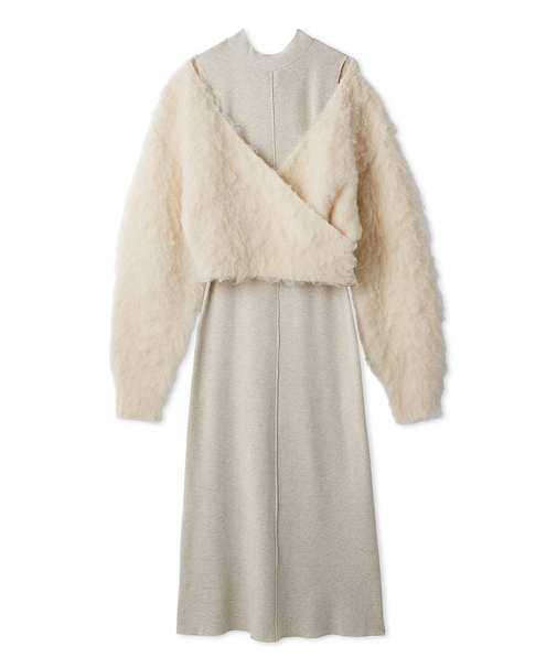 オフショルニット付きレイヤードワンピース