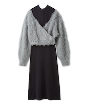 オフショルニット付きレイヤードワンピース