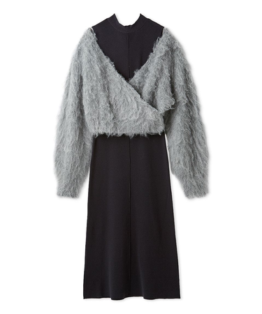 オフショルニット付きレイヤードワンピース