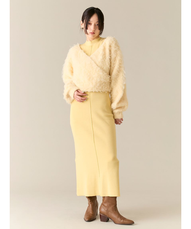 オフショルニット付きレイヤードワンピース