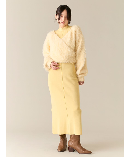 オフショルニット付きレイヤードワンピース