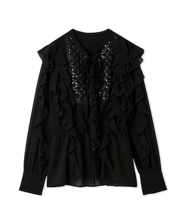 [L.B CANDY STOCK]ビジューフリルブラウス