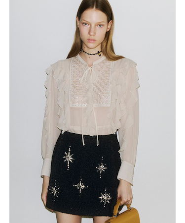 [L.B CANDY STOCK]ビジューフリルブラウス