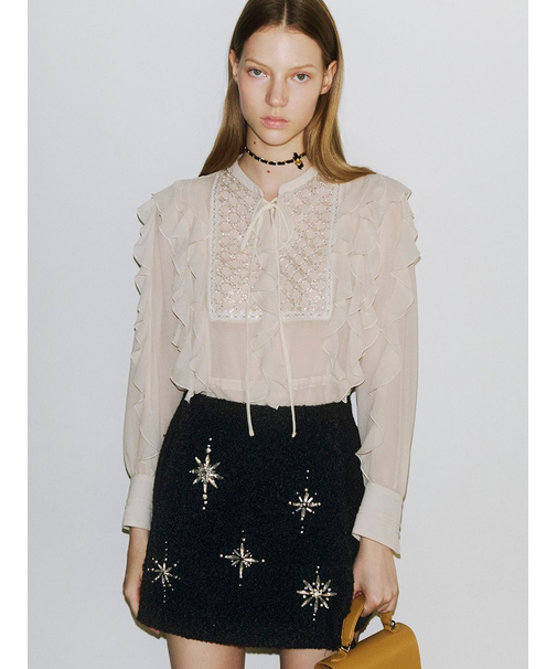 [L.B CANDY STOCK]ビジューフリルブラウス