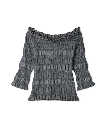 ラメリブオフショルニットトップス