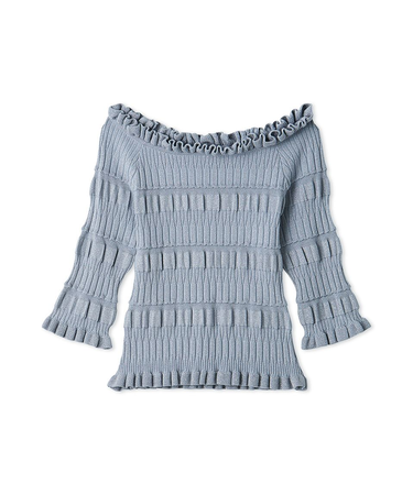 ラメリブオフショルニットトップス