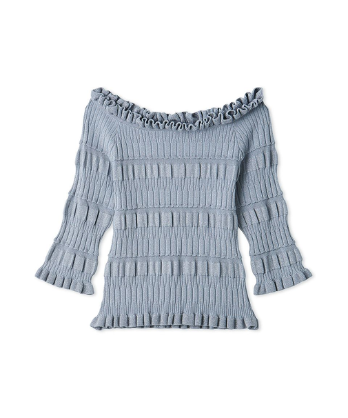 ラメリブオフショルニットトップス