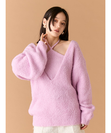 カーリーモヘアビスチェセットチュニック