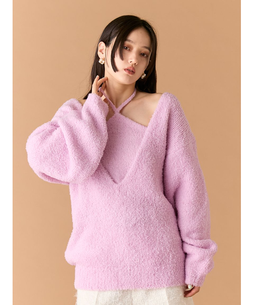 カーリーモヘアビスチェセットチュニック